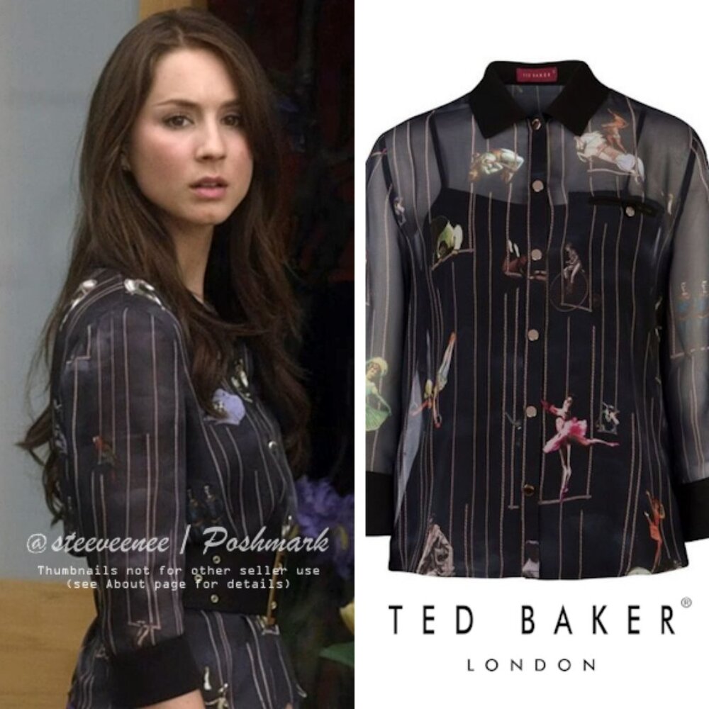 Ted Baker Alarna Sheer Circus Print Blouse Shirt ASO Spencer Hastings
